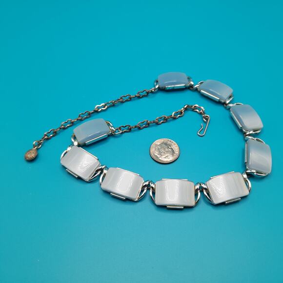 Vintage Moonglow Light Blue Necklace, Silver Tone, 1950s Vintage Jewelry - Picture 11 of 12
